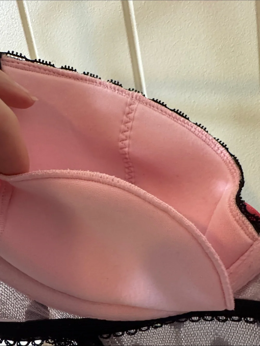 Victoria’s Secret Black Polka Dot Mesh Chemise with Pink Satin Bows 34B
